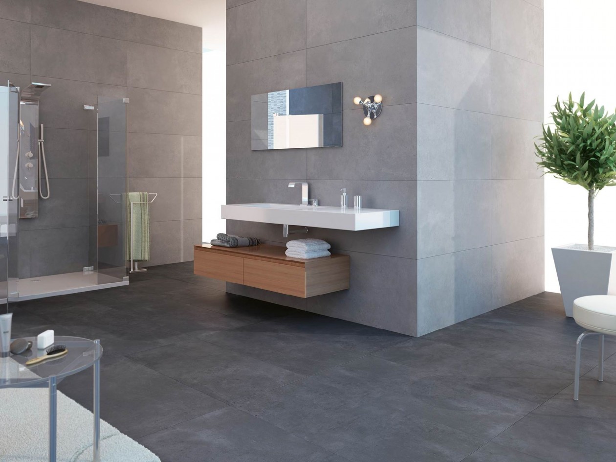 Stijlvol En Praktisch: Badkamer Vloer En Wand Met Dezelfde Tegel